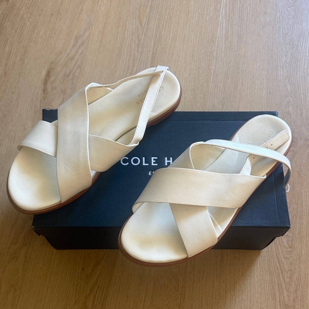 Cole Haan Cream Leather Crisscross Slingback Sandals